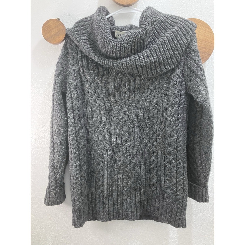 Aran Mor Chunky Cowl Neck Sweater 100% Merino Wool Made In Ireland Small Gray